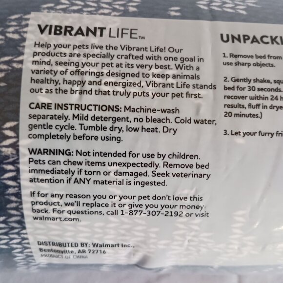 Vibrant Life Soft & Cozy Blue Pillow Pet Bed 27x36 Tufted Machine Washable NIP - Picture 14 of 16